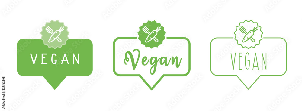 Wall mural Vegan food label - speech bubble vector illustration collection