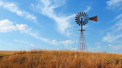 Small windmill, wind turbine energy. Energy source from wind energy. Alternative electricity.