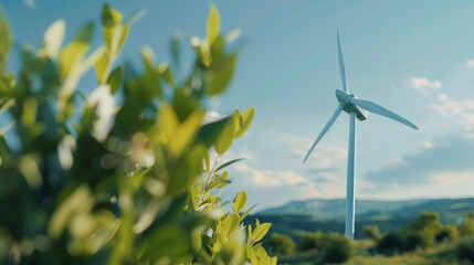 Wind turbine energy, close-up. Energy source from wind energy. Alternative electricity.