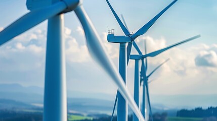 Wind turbine energy, close-up. Energy source from wind energy. Alternative electricity.