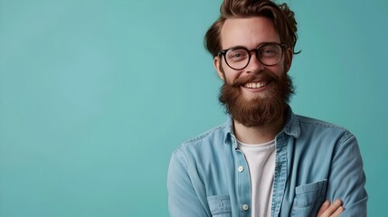 Fototapeta premium Cheerful Young Addiction Counselor Radiating Hope and Empathy in a Vibrant Office Setting