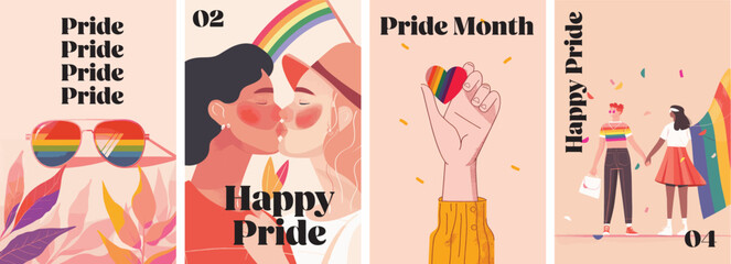 Gay pride month poster design collection. Set of banners for LGBTQ pride celebration