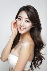 Fototapeta premium Beauty woman model long hair with korean makeup style on face and perfect skin on isolated background. Facial treatment, Cosmetology