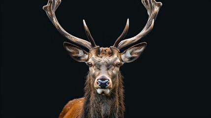 Red deer portrait on black background