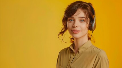 Cheerful Young Professional Excelling in Customer Service Role on Colorful Background