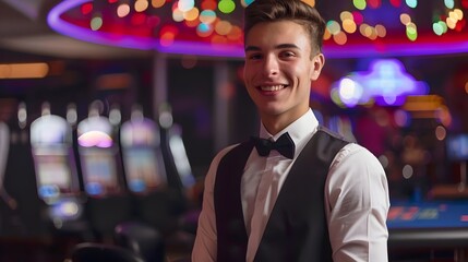 Dedicated Young Casino Host Portrait Symbol of Excellent Guest Relations in the Gaming Industry