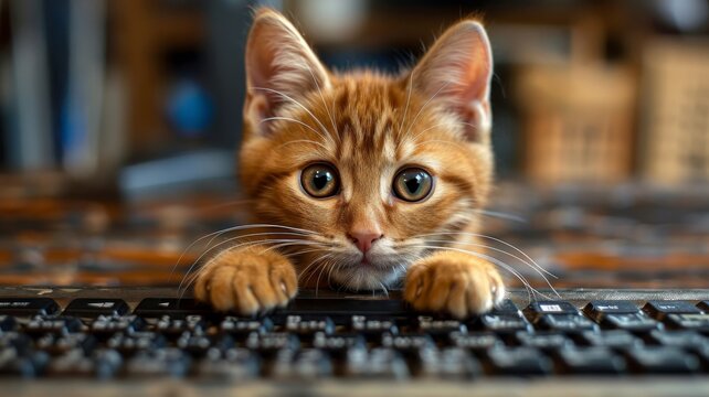 Small Orange Kitten on Keyboard
