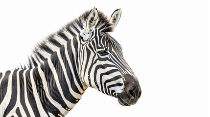 Fototapeta na wymiar Zebra close up portrait. Zebra animal isolated on a white background