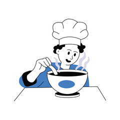 Chef making beef soup, eid al adha concept illustration