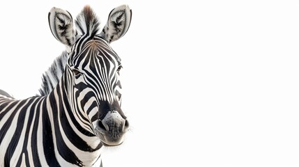 Fototapeta premium Zebra close up portrait. Zebra animal isolated on a white background