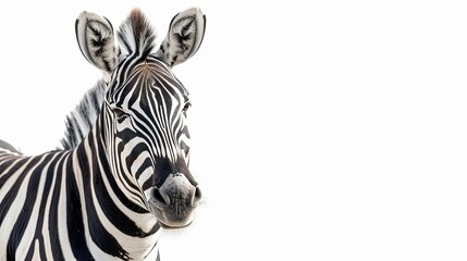 Zebra close up portrait. Zebra animal isolated on a white background