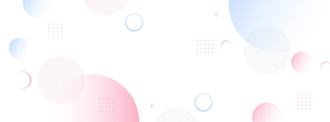 Banner geometric background.Blue and pink colorful.  Transparent. Shape circle, etc. Abstract background. Memphis style