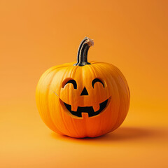 Cheerful Pumpkin with Happy Face on Vibrant Orange for Halloween