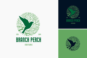 Branch Perch: Bird of Nature Logo: A minimalist design depicting a bird on a branch, symbolizing connection with nature. Ideal for environmental organizations, birdwatching clubs, or outdoor brands.
