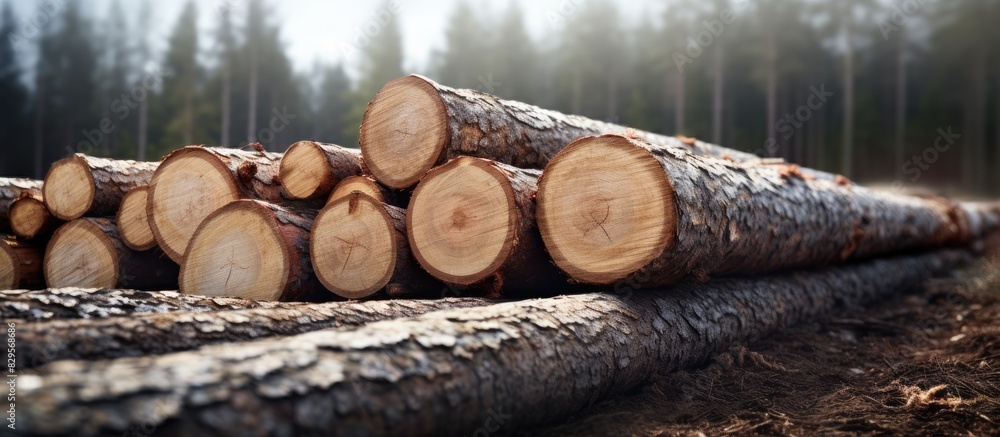 Aufkleber logs are on the ground with copy space image available