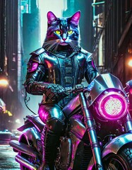サイバーパンク世界でバイクを運転するパンクな猫3