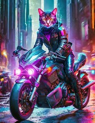 サイバーパンク世界でバイクを運転するパンクな猫4
