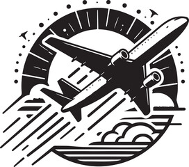 Flying Airplane Vector Silhouette Illustration. Aeroplane Icon Travel Agency Logo Design Aircraft Image