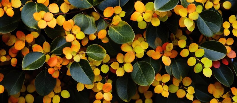 A leafy background featuring yellow green and orange leaves of the Grewia asiatica plant also known as Phalsa or Falsa with copy space image