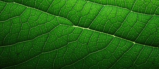 Obraz premium Detailed macro shot of a vibrant green leaf texture showcasing a stunning pattern that can be used for a natural background concept with copy space image