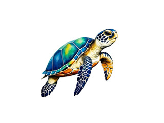 Colorful watercolor cute Turtle illustration on a white background	