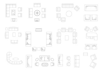 bed furniture icon interior plan view top set vector. architecture house line home outline apartment collection isolated layout design project blueprint.