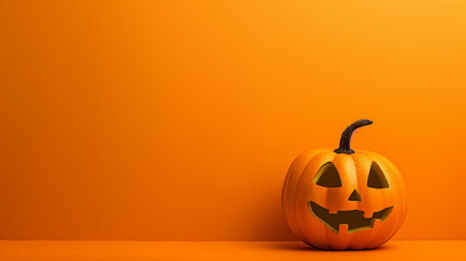 Minimalist Vibrant Halloween Pumpkin on One-Tone Orange Background