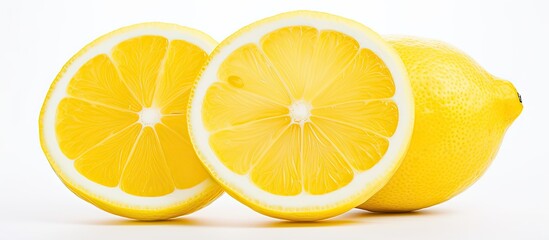 Freshly cut halves of a lemon isolated on a white background for a copy space image