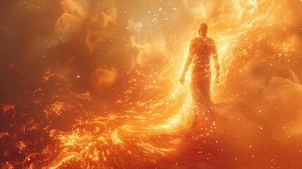 Naklejka premium A radiant figure surrounded by celestial light.