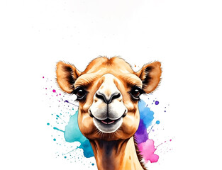 Colorful watercolor cute Camel illustration on a white background	