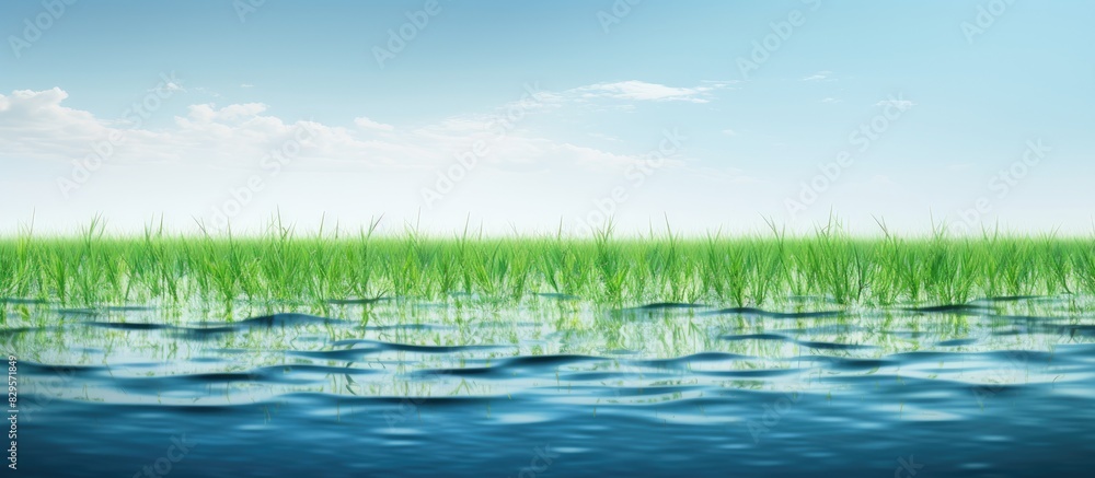 Poster field with excess water creating a reflective surface suitable for a copy space image