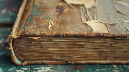 Fototapeta premium A close-up of a well-loved paperback with a cracked spine