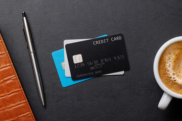 Black credit card on office table