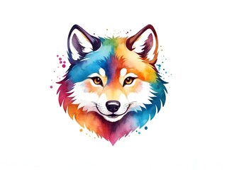 Fototapeta premium Colorful watercolor cute Wolf head illustration on a white background