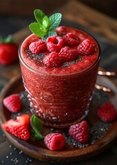 Chia Seed Smoothie - Any color base with visible chia seeds and fruit garnish