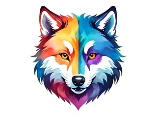 Naklejka premium Colorful watercolor cute Wolf head illustration on a white background 