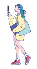 笑顔で歩くアニメ調の若い女性