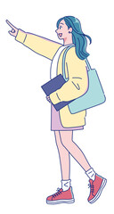 笑顔で歩くアニメ調の若い女性