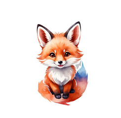 Obraz premium Colorful watercolor cute Red fox portrait illustration on a white background