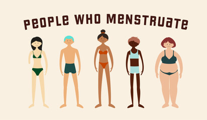 Minimalist Illustration Set with No Outlines -- Racially Diverse People who Menstruate Including an Amputee and Trans Individuals