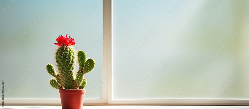 Poster A cactus displayed near a window creating a tranquil ambiance with copy space image available