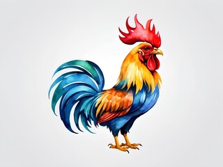 Colorful watercolor cute Rooster portrait illustration on a white background