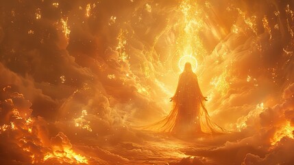 A golden halo surrounding a serene figure.