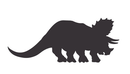 Isolated silhouette of a dinosaur. Black drawing of a Triceratops. Wild animal of the Jurassic period. Printed image of an ancient reptile. Prehistoric monster icon
