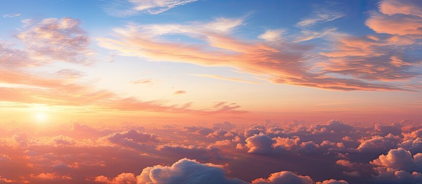 A sunset at the airport features cirrocumulus clouds with a striking appearance resembling fire providing an ideal backdrop for a copy space image