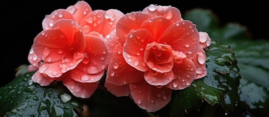 The Wax leaf Begonia bloom appeared stunning especially with the glistening raindrops making it a beautiful subject for a copy space image