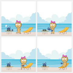 Girl relaxing on the sea and drinking tea