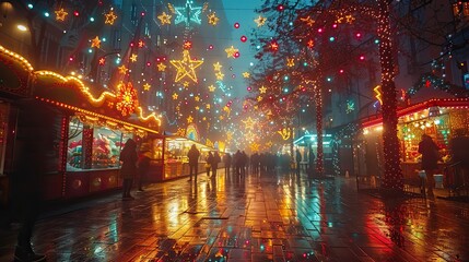 A group of people silhouetted against the lights of a carnival, their laughter echoing in the night.