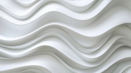 Pure white wave forms merge seamlessly with a clean backdrop, presenting a minimalist and sophisticated visual