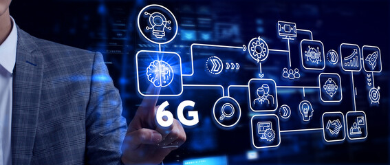 The concept of 6G network, high-speed mobile Internet, new generation networks. Business, modern technology, internet and networking concept.